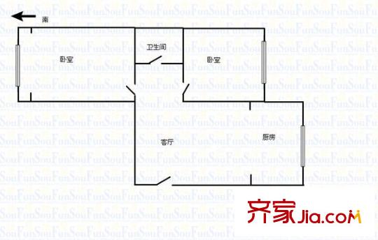 機(jī)車廠宿舍 2室 戶型圖