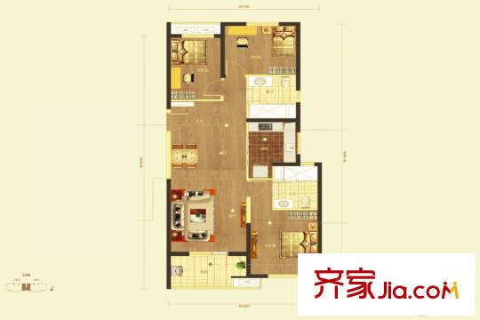 萬科漢口傳奇唐樾5號樓3F戶型 3室2廳2衛(wèi)1廚