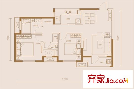 萬科漢口傳奇唐樾2#3D86平3室2廳1衛(wèi) 3室2廳1衛(wèi)1廚