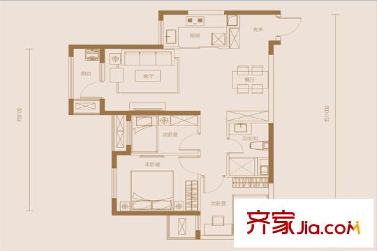 萬科漢口傳奇唐樾2#3A85平米3室2廳1衛(wèi) 3室2廳1衛(wèi)1廚