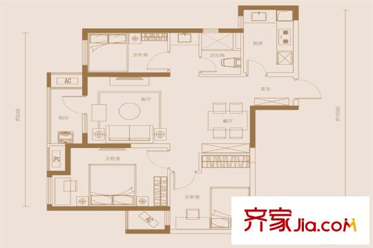 萬科漢口傳奇唐樾3#3C86平3室2廳1衛(wèi) 3室2廳1衛(wèi)1廚