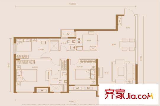 萬科漢口傳奇唐樾3#3G118平3室2廳2衛(wèi) 3室2廳2衛(wèi)1廚