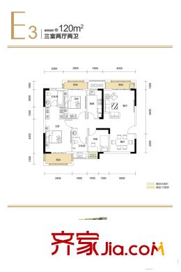 融創(chuàng)公園壹號(hào)K4地塊4號(hào)樓E3戶型 3室2廳2衛(wèi)1廚