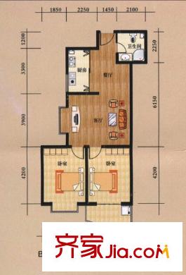 華旗地和苑戶型圖兩室兩廳一衛(wèi) 2室2廳1衛(wèi)1廚