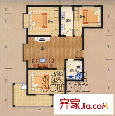 華旗地和苑戶型圖三室一廳一衛(wèi)108.62 3室1廳1衛(wèi)1廚
