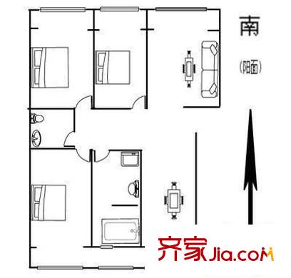 太航聯(lián)通宿舍戶型圖太航小區(qū)（聯(lián)通宿舍） 3室 戶型圖 3室1廳1衛(wèi)1廚