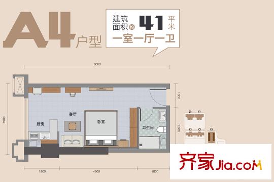 光谷one395號(hào)樓A4戶型 1室1廳1衛(wèi)1廚