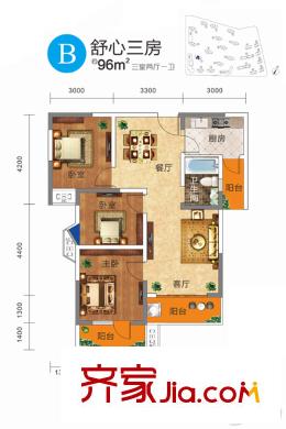 國創(chuàng)光谷上城1期11號(hào)樓B戶型（售完） 3室2廳1衛(wèi)1廚