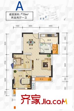 國創(chuàng)光谷上城1期12-14號樓A戶型 2室2廳1衛(wèi)1廚
