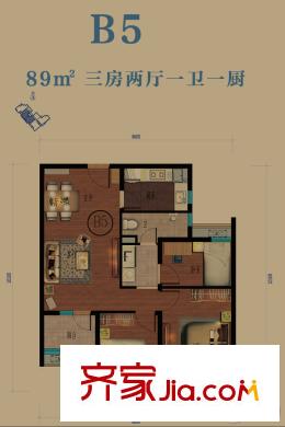 萬(wàn)科錦程6#B5戶型 3室2廳1衛(wèi)1廚