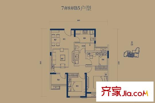 萬(wàn)科錦程7#8#B5戶型 3室2廳1衛(wèi)1廚