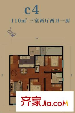 萬(wàn)科錦程6#C4戶型 3室2廳2衛(wèi)1廚