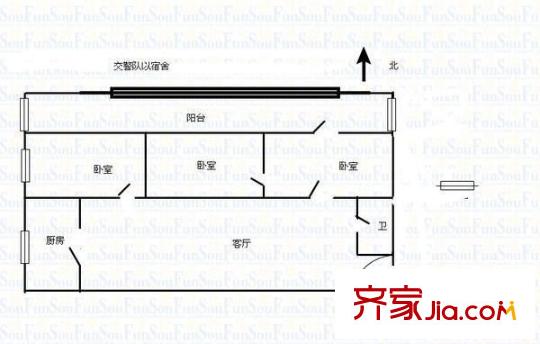 交警隊宿舍 3室 戶型圖