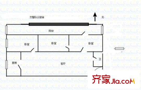 交警隊宿舍 3室 戶型圖