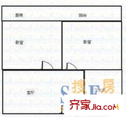 迎澤區(qū)煤運(yùn)公司宿舍戶型圖煤運(yùn)公司宿舍 2室 戶型圖 2室2廳1衛(wèi)1廚