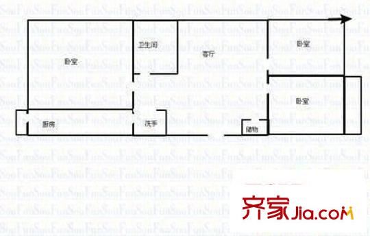 賽馬場茶葉公司宿舍 3室 戶型圖