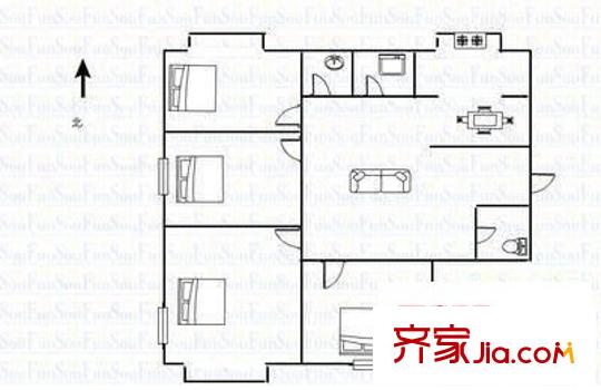 橋東街煤氣化宿舍 3室 戶型圖