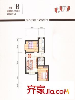 東臺(tái)金谷戶型圖一號(hào)樓B戶型 2室2廳1衛(wèi)1廚