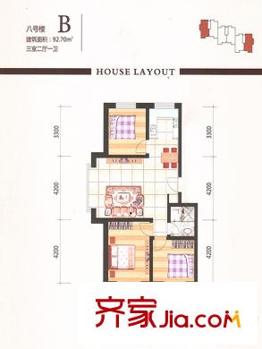 東臺(tái)金谷戶型圖八號(hào)樓B戶型 3室2廳1衛(wèi)1廚