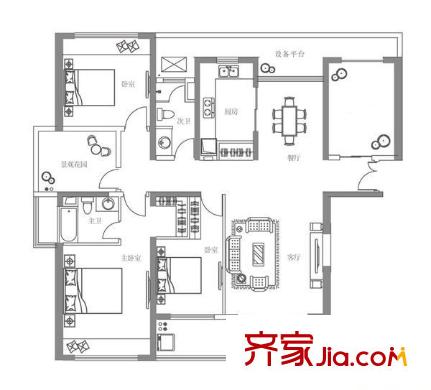 觀湖印象 3室 戶型圖