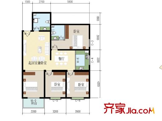 匯通麗城戶型圖F戶型 4室2廳2衛(wèi)1廚
