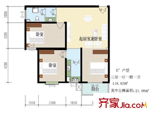匯通麗城戶型圖E戶型 3室1廳1衛(wèi)1廚