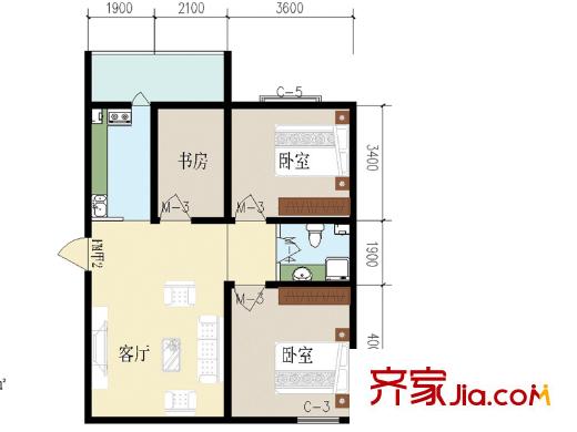 匯通麗城戶型圖G1戶型 3室1廳1衛(wèi)1廚
