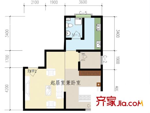 匯通麗城戶型圖A2戶型 2室1廳1衛(wèi)1廚