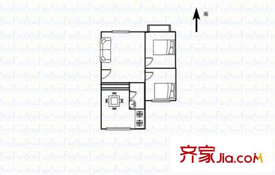 小東門鐵路小區(qū) 2室 戶型圖