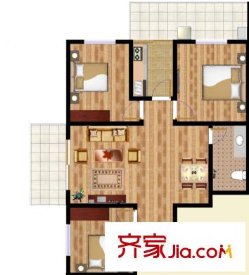 依景灣戶型圖A戶型 3室2廳1衛(wèi)1廚