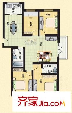 榆纜書林世家戶型圖戶型： 4室2廳2衛(wèi)1廚