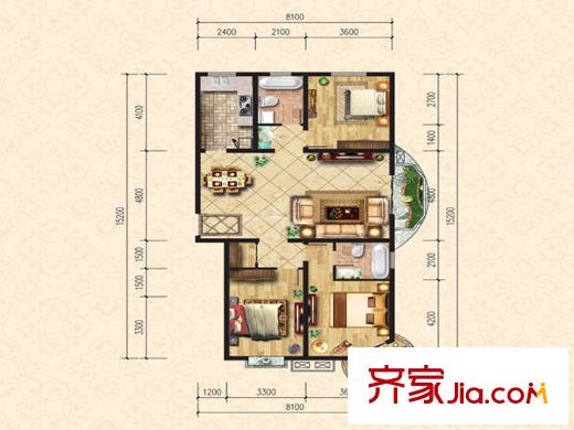 小馬花園戶型圖E戶型 3室2廳2衛(wèi)1廚