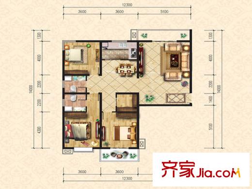 小馬花園戶型圖C戶型 3室2廳2衛(wèi)1廚