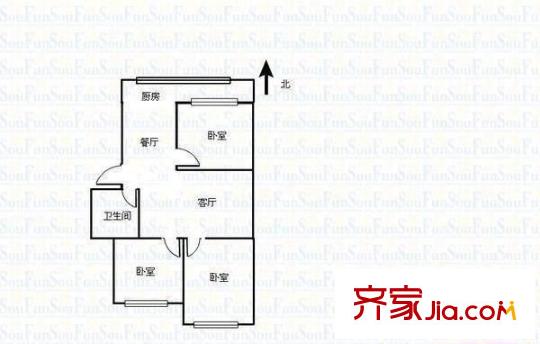 鄉(xiāng)鎮(zhèn)局宿舍 3室 戶型圖