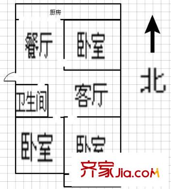 鄉(xiāng)鎮(zhèn)局宿舍 3室 戶型圖