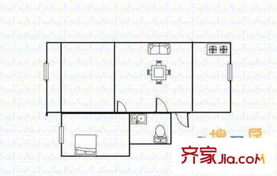 上北河灣鐵路宿舍 2室 戶(hù)型圖