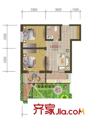 香榭麗景戶型圖2#B戶型 2室1廳1衛(wèi)1廚