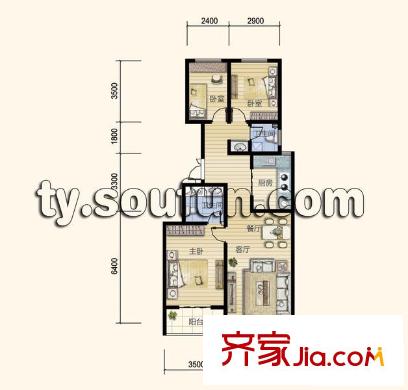 臻觀苑戶型圖戶型六 3室2廳2衛(wèi)1廚