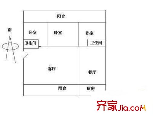 太原市地方稅務(wù)局直屬分局宿舍 3室 戶型圖