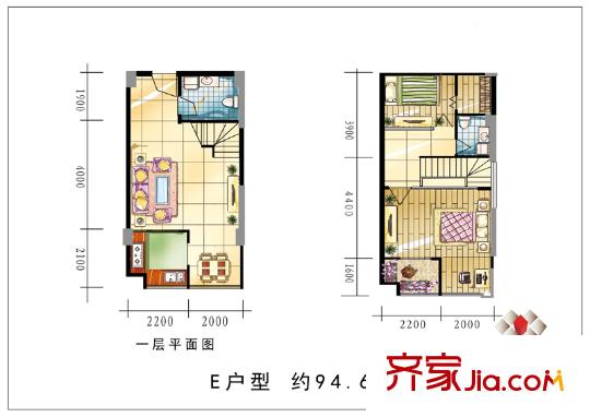 萬(wàn)豪幸福匯戶型圖一層二層E戶型圖 2室2廳2衛(wèi)1廚