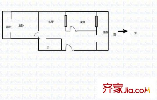 省電視臺(tái)宿舍 2室 戶型圖