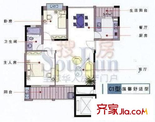 太原市中心醫(yī)院宿舍 3室 戶型圖