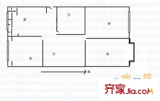 雙西教委宿舍 3室 戶型圖