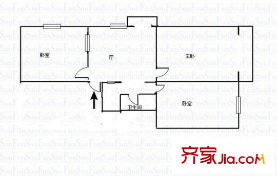 雙西教委宿舍 2室 戶型圖