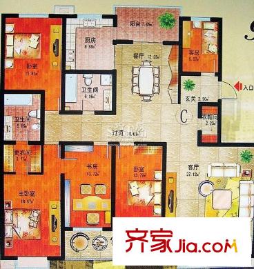 雙水灣名門戶型圖戶型圖 4室