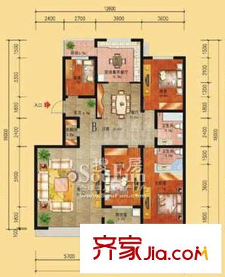 雙水灣名門戶型圖B四室兩廳兩衛(wèi) 4室2廳2衛(wèi)1廚