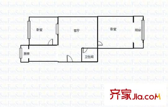 前北屯水利設(shè)計院宿舍 2室 戶型圖