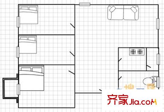 汽配廠宿舍 3室 戶型圖