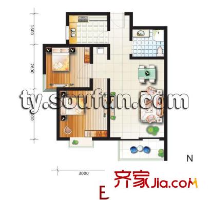 龍景尚都戶型圖B戶型 2室2廳1衛(wèi)1廚