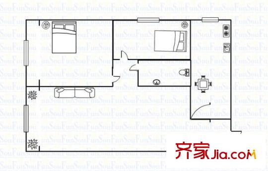 交通科學研究院宿舍 2室 戶型圖